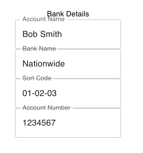 bank details screenshot