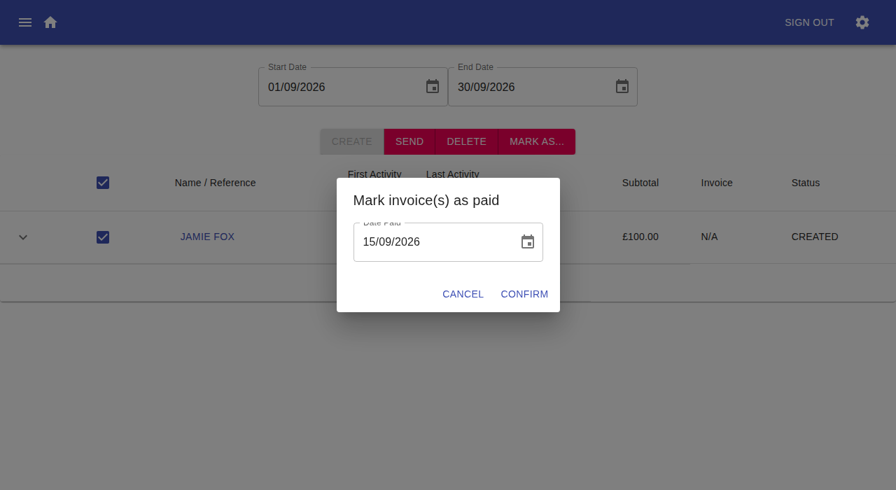 mark invoice as paid dialog