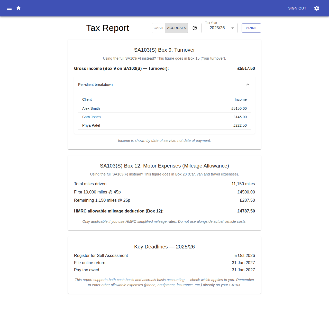 tax report accruals basis